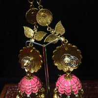 Sparkling Stand-out pink dangler Earring crafted with Meenakari work