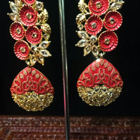 Sparkling red color earring crafted with elegant Meenakari work