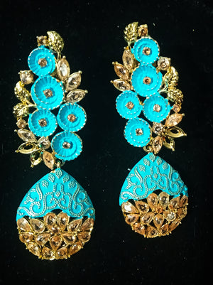 Big Blue Traditional Jhumka Earrings for Girls | FashionCrab.com