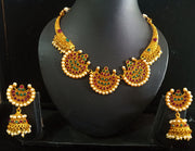 Pleasing and graceful necklaces laden with exquisite work of Temple jewelry structure and ruby stones