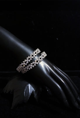 Vintage Style Silver Plated along with american diamond studded Bangles for Women Set of 2(size 2-6)