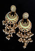 Classy Light Weight Pista green Colored multilayered Jumki Earring with delicate work of pearl and  Meenakari work.