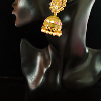 Classy Light Weight Henna Colored Jumki Earring with delicate work of pearl and  Meenakari work.