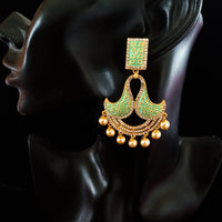 Sparkling Stand-out Rama Green dangler Earring crafted with Meenakari work