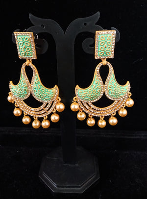 Sparkling Stand-out Rama Green dangler Earring crafted with Meenakari work