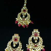 Traditional Gold Plated Kundan Pearl Choker Necklace Set Earrings & Maang Tikka for Women