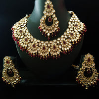 Traditional Premium quality Gold Plated Kundan Pearl Choker Necklace Set Earrings & Maang Tikka for Women