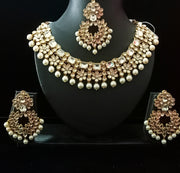 Traditional Premium quality Gold Plated Kundan Pearl Choker Necklace Set Earrings & Maang Tikka for Women