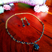 N057_Elegant Micro Gold plated Necklace studded with Black American Diamond  stones.