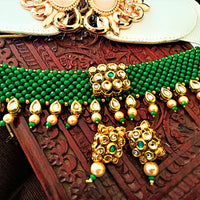 N064_Gorgeous Crystal Choker Necklace with delicate Kundan work embellished with pearls.