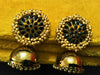 E0113_Classy golden colored earring with delicate work of pearl & Black colored semi precious stones with  Meenakari work.