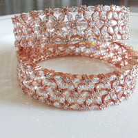 B018_Classy Style Rose Gold American Diamond studded Bangles set of 2