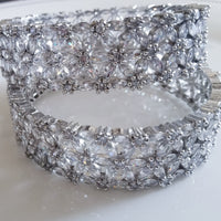 B020_S_Classy Style Silver plated Bangles studded with American Diamond stones set of 2