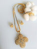 N075_Elegant Gold & Silver plated dual tone necklace set with earrings and ring studded with American Diamond stones.