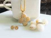 N075_Elegant Gold & Silver plated dual tone necklace set with earrings and ring studded with American Diamond stones.