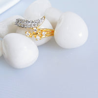 N075_Elegant Gold & Silver plated dual tone necklace set with earrings and ring studded with American Diamond stones.
