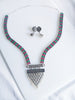 N084_Exquisite German silver oxidized necklace set studded with pink and green ruby stones