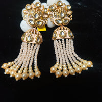 E0134_Classy crystal chain drop jumkas with delicate kundan work.