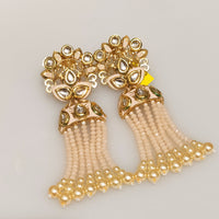 E0134_Classy crystal chain drop jumkas with delicate kundan work.