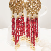 E0137_Classy crystal chain drop earring studded with American Diamond stones with a touch of pearls.