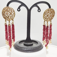 E0137_Classy crystal chain drop earring studded with American Diamond stones with a touch of pearls.