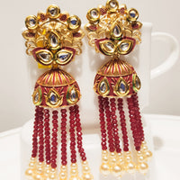 E0132_Classy  crystal chain drop earring with delicate kundan work.
