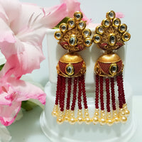 E0133_Classy crystal chain drop earring with delicate kundan work with a touch of pearls.