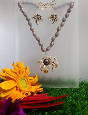N089_Fancy grey bead necklace set  with a touch of stones.
