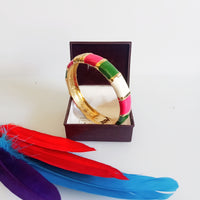 B073_Classy Style multi color & golden Colored Designed Meena Pital Enamel Bangles with base color Golden(Free Size)
