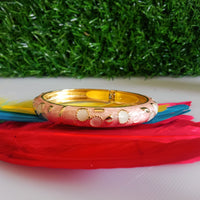 B075_Classy Style pale pink color & golden Colored Designed Meena Pital Enamel Bangles with base color Golden(Free Size)