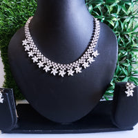 N099_Elegant floral design American Diamond  choker necklace set.
