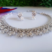 N099_Elegant floral design American Diamond  choker necklace set.