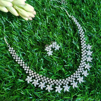 N099_Elegant floral design American Diamond  choker necklace set.