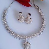 N0101_1 Elegant American Diamond  choker necklace set with floral design.
