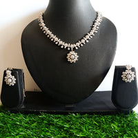 N0101_1 Elegant American Diamond  choker necklace set with floral design.