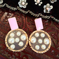 E0341_Classy  disc shaped pearl embossed earrings (medium size ear drop).
