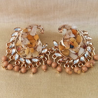 E0478_Gorgeous earring with a delicate work of embossed sea stones with a touch of beads and stones(over-sized studs)