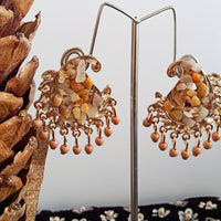 E0478_Gorgeous earring with a delicate work of embossed sea stones with a touch of beads and stones(over-sized studs)