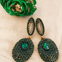 E0345_Classy green stone studded earrings (medium size hangings).