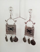 E0375_1 Smashing German Silver oxidized  crafted square shaped earrings studded with stones (medium size hangings).