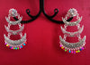 E0375_ Smashing German Silver oxidized  crafted moon shaped  layered earrings with multi color bead drops (medium size hangings).