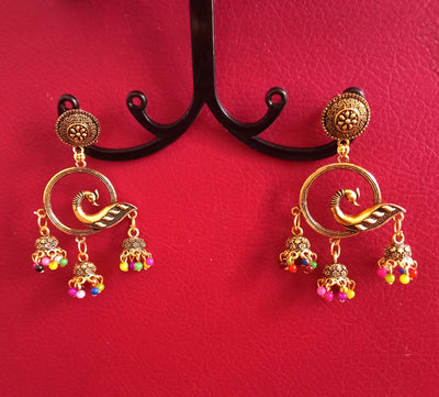 E0377_ Smashing German Silver oxidized danglers with jumka drops with a touch of beads (medium size).