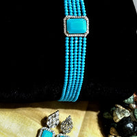 N0118_Classy sky blue color crystal choker necklace set studded  with  American diamond stones.