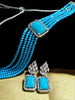 N0118_Classy sky blue color crystal choker necklace set studded  with  American diamond stones.