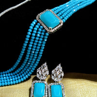 N0118_Classy sky blue color crystal choker necklace set studded  with  American diamond stones.