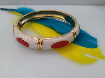 B088_Classy Style white color & golden Color Designed Meena Pital Enamel Bangles with base color Golden(Free Size)