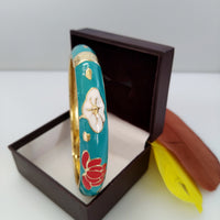 B089_Classy Style blue color & golden Color Designed Meena Pital Enamel Bangles with base color Golden(Free Size)