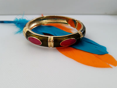 B091_Classy Style green & golden Color Designed Meena Pital Enamel Bangles with base color Golden(Free Size)