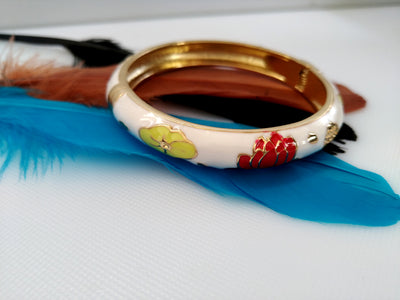 B092_Classy Style white & golden Color Designed Meena Pital Enamel Bangles with base color Golden(Free Size)