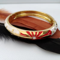 B093_Classy Style white & golden Color Designed Meena Pital Enamel Bangles with base color Golden(Free Size)